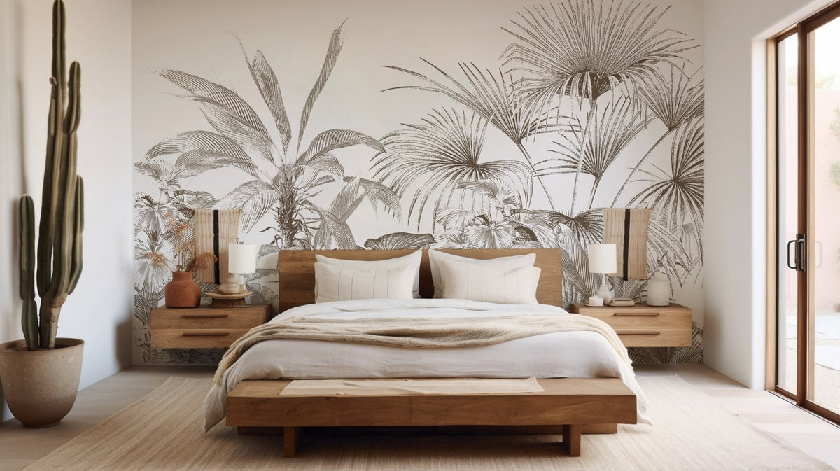 Monochrome engraving tropical wallpaper