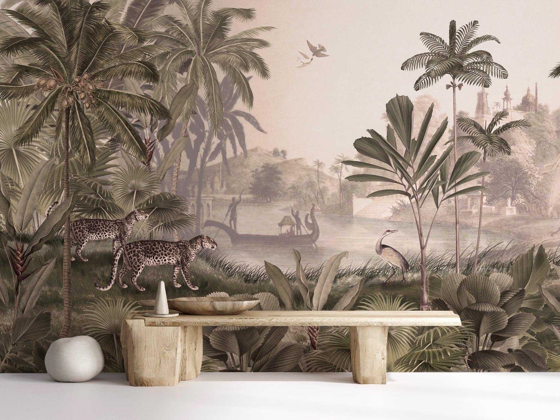 Papier peint jungle haven léopard, mural concept, tendance