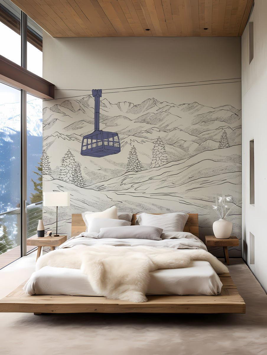 Papier peint La Plagne télécabine bleu - Muralconcept