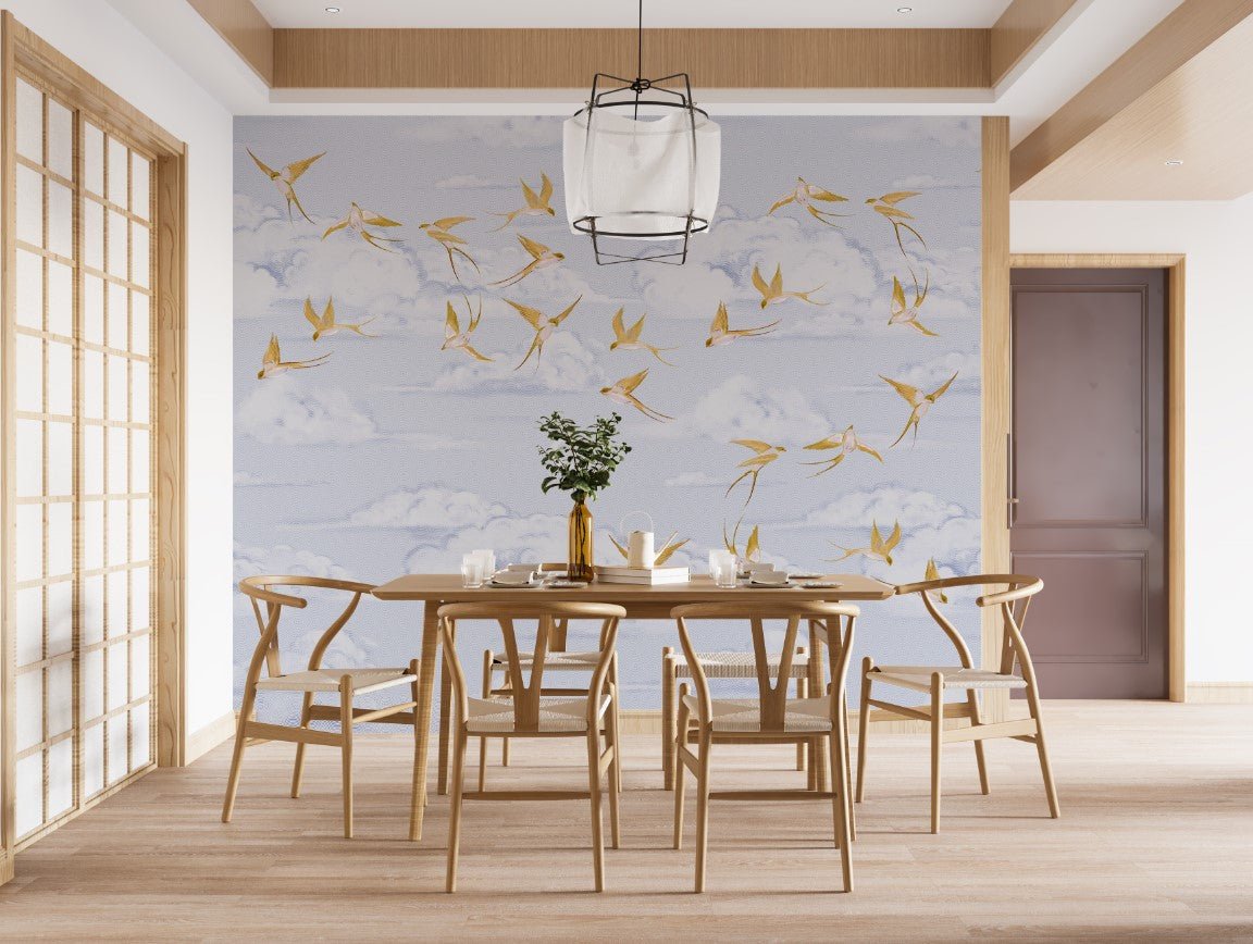 Poetic cloud wallpaper with gold bird