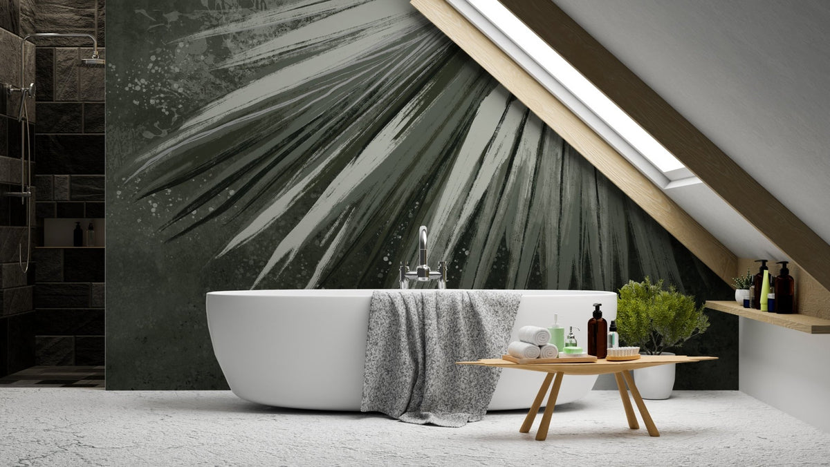 Panoramic retro palm green wallpaper