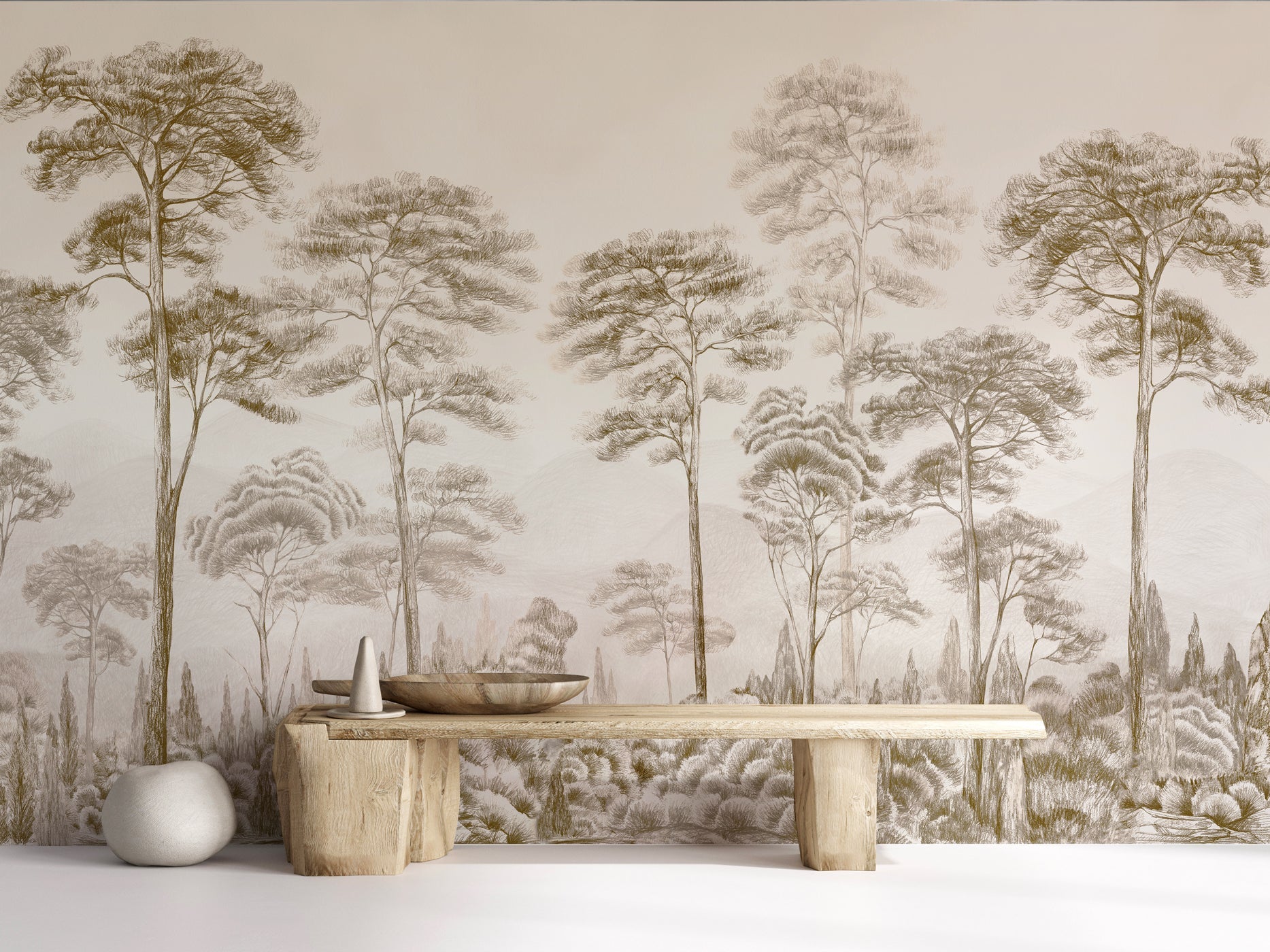 Papier peint nature pinède sépia - Muralconcept