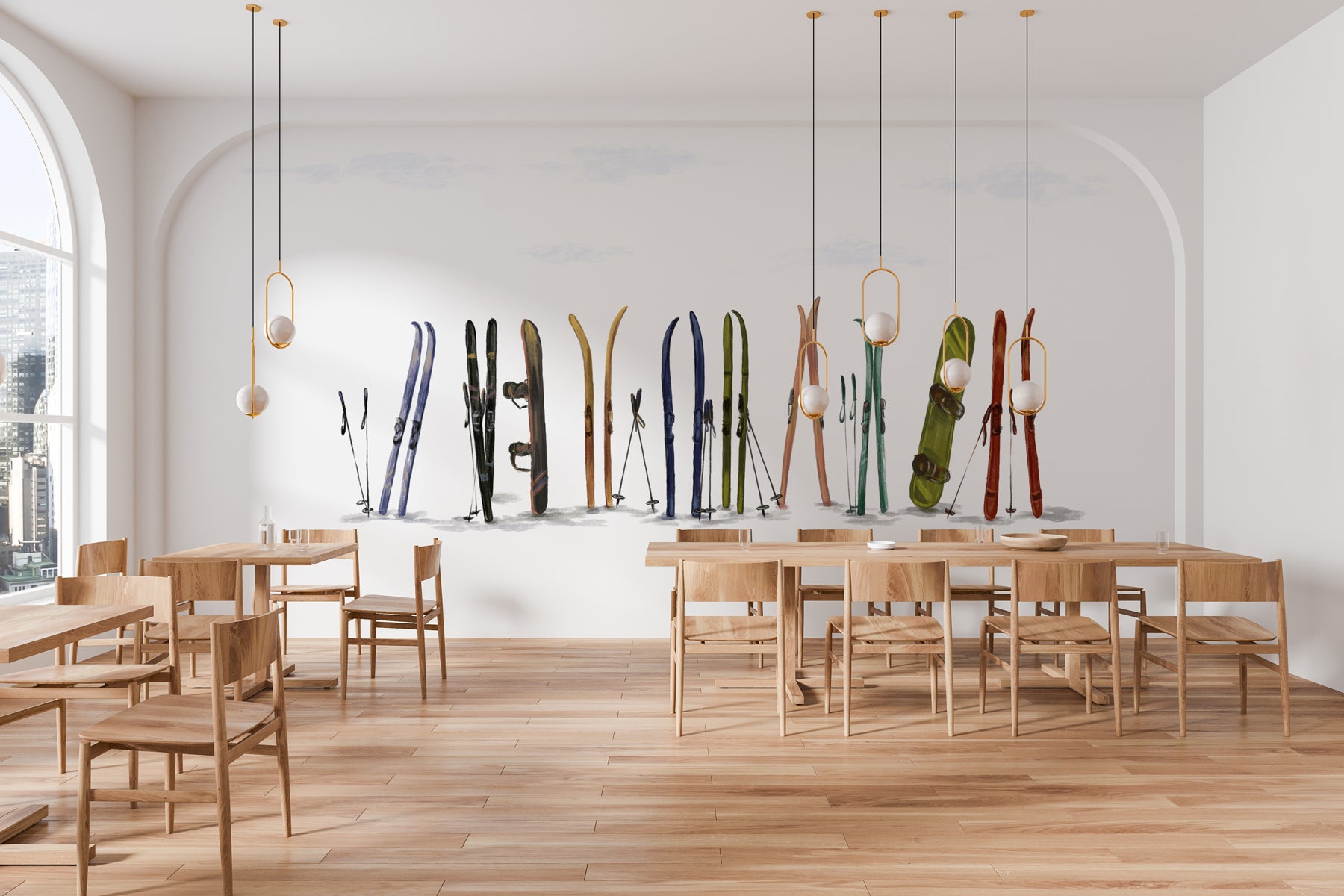 Papier peint panoramique skis colorés, XXL, tendance