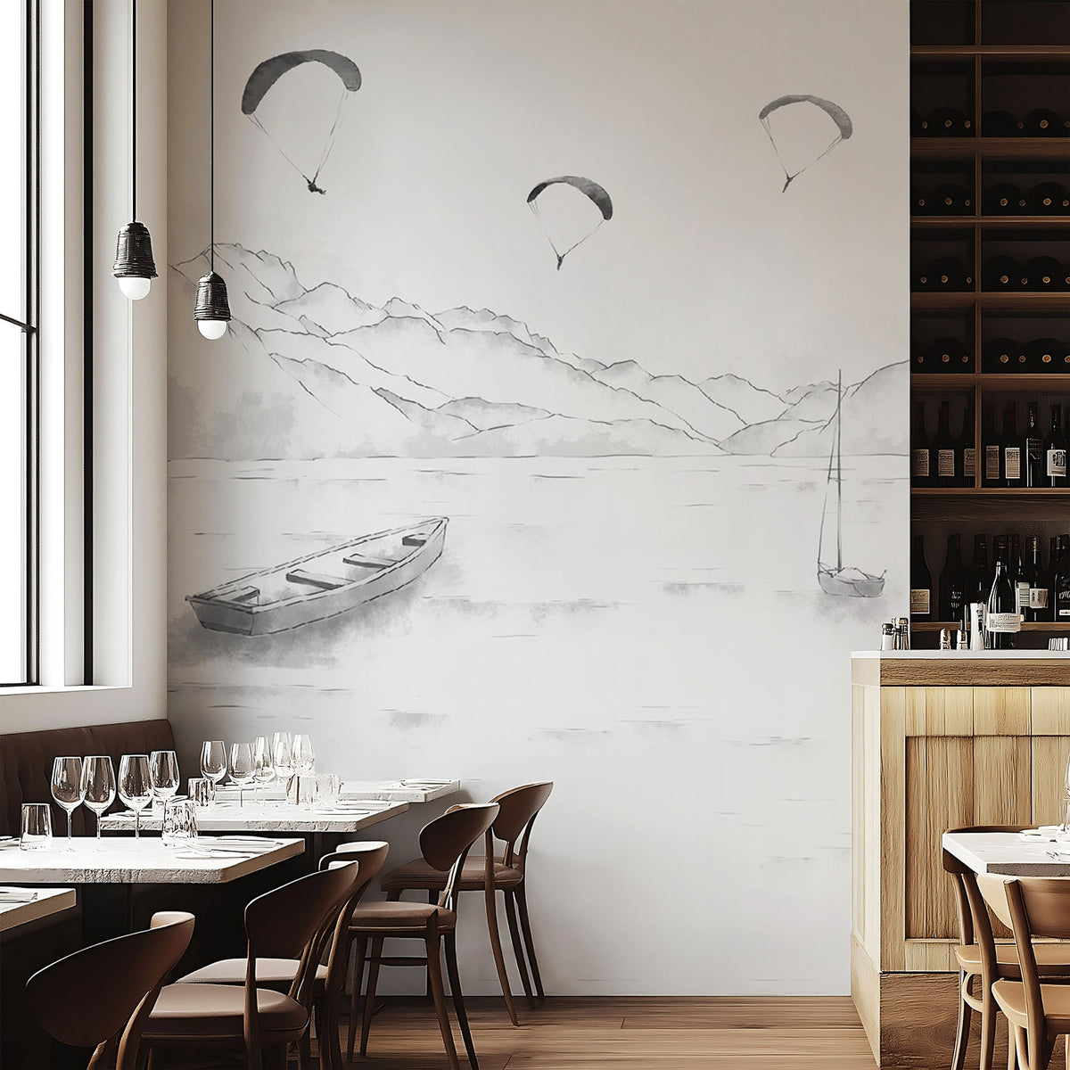 Papier peint Annecy - cimes & art en monochrome