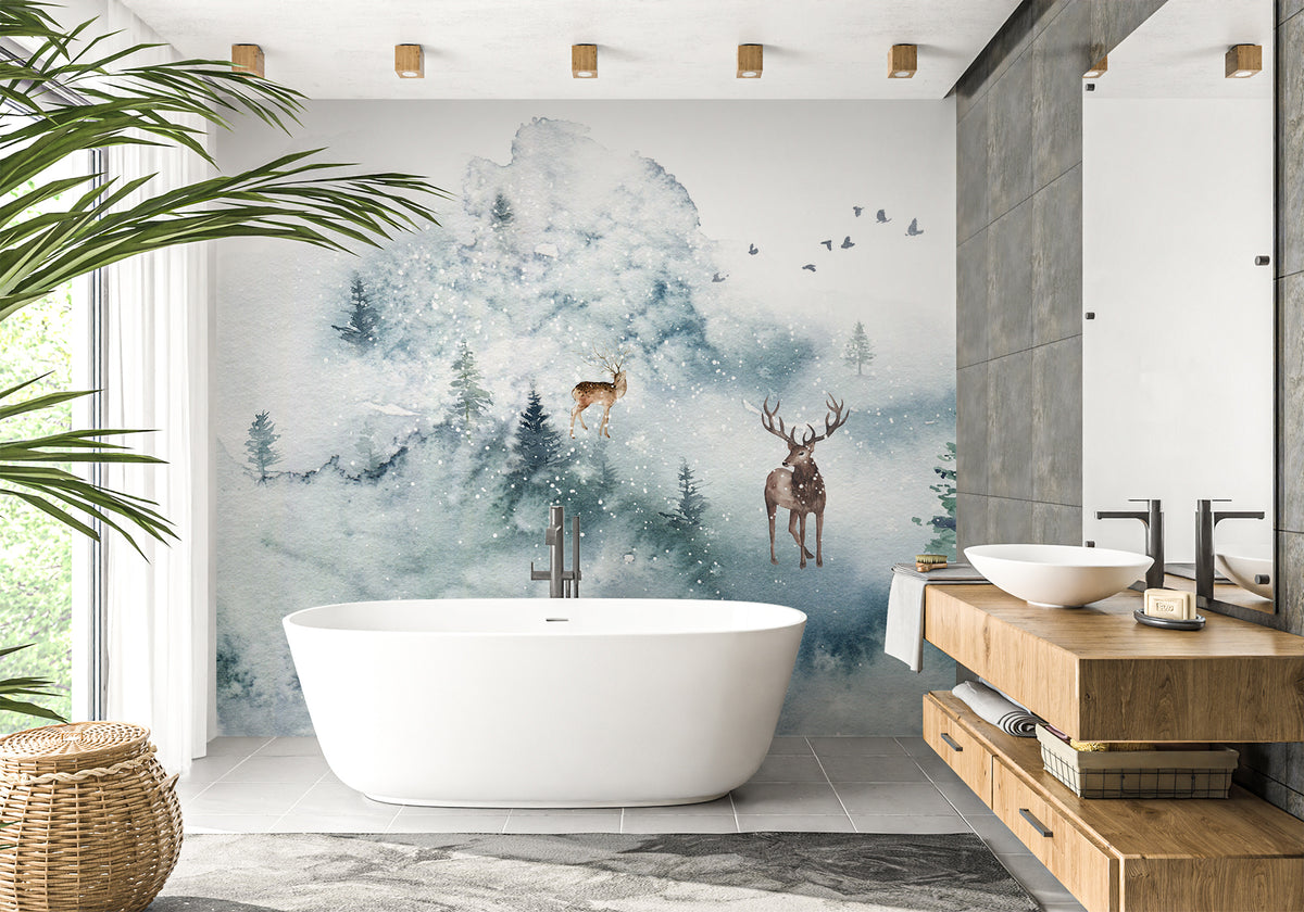 Papier peint salle de bain cerf & Scandinave