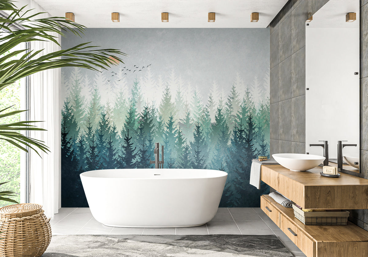 Abstract Canadian Forest Bathroom Wallpaper