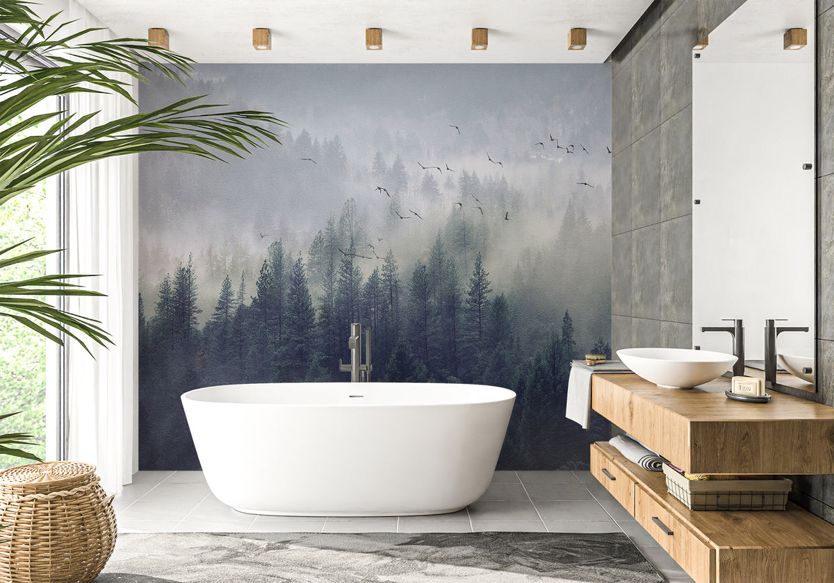 Chinese forest bathroom wallpaper