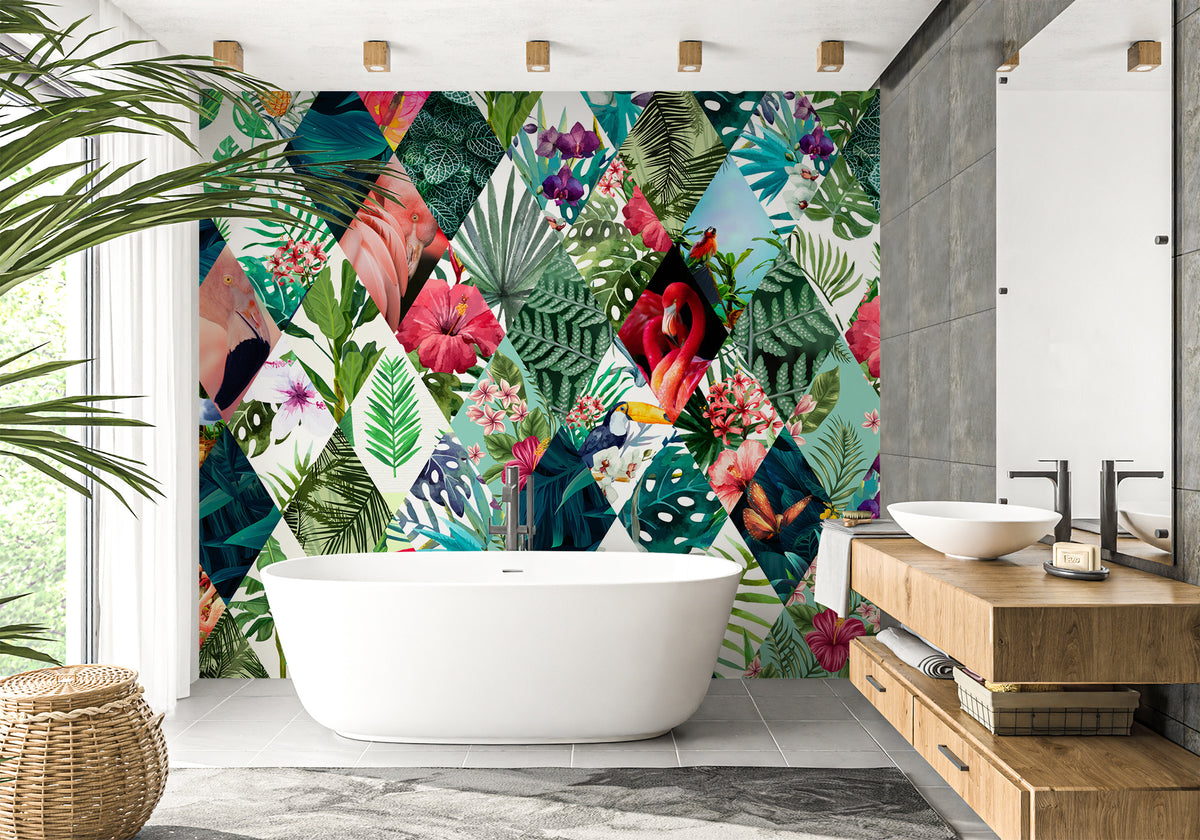 Jungle mosaic bathroom wallpaper