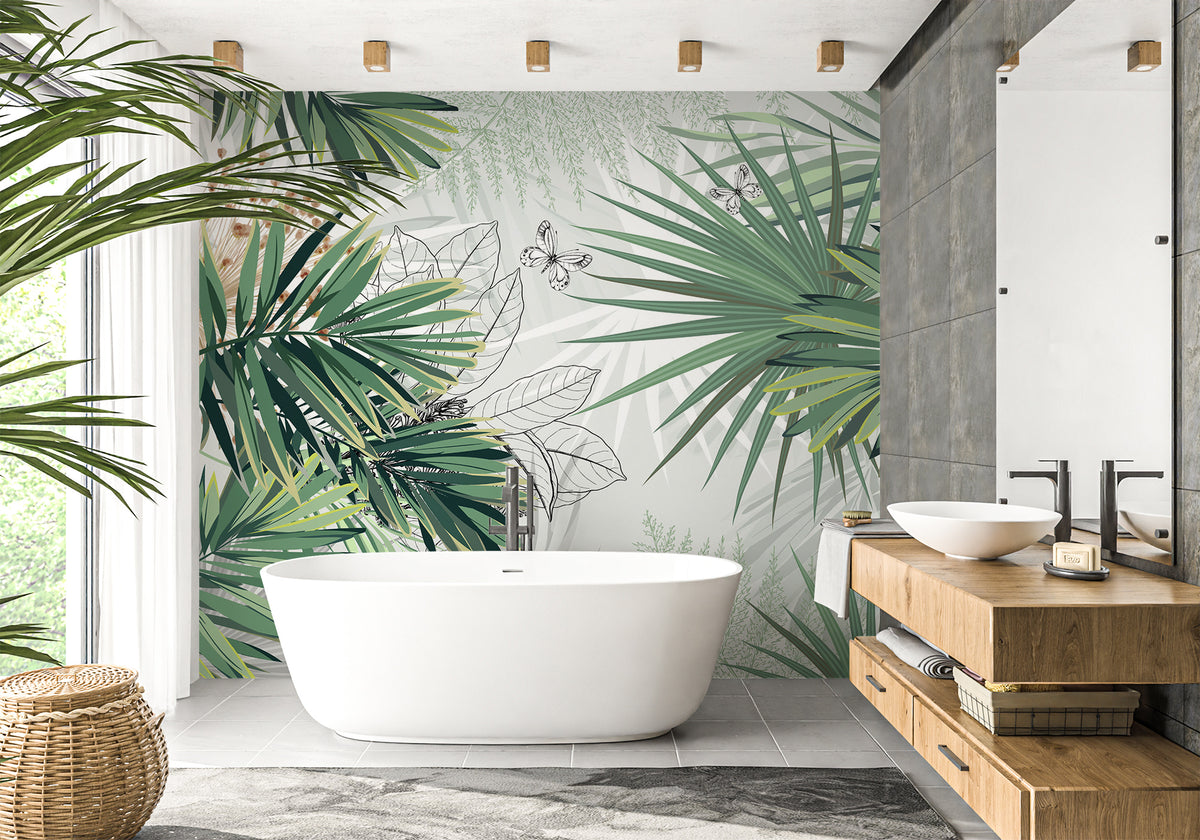 Papel pintado para cuarto de baño Nature green palm