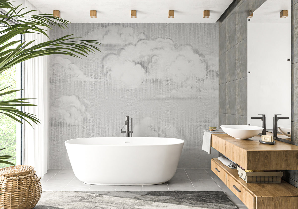 Papel pintado nube para baño