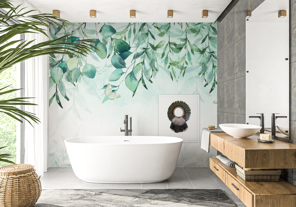 Eucalyptus plant bathroom wallpaper