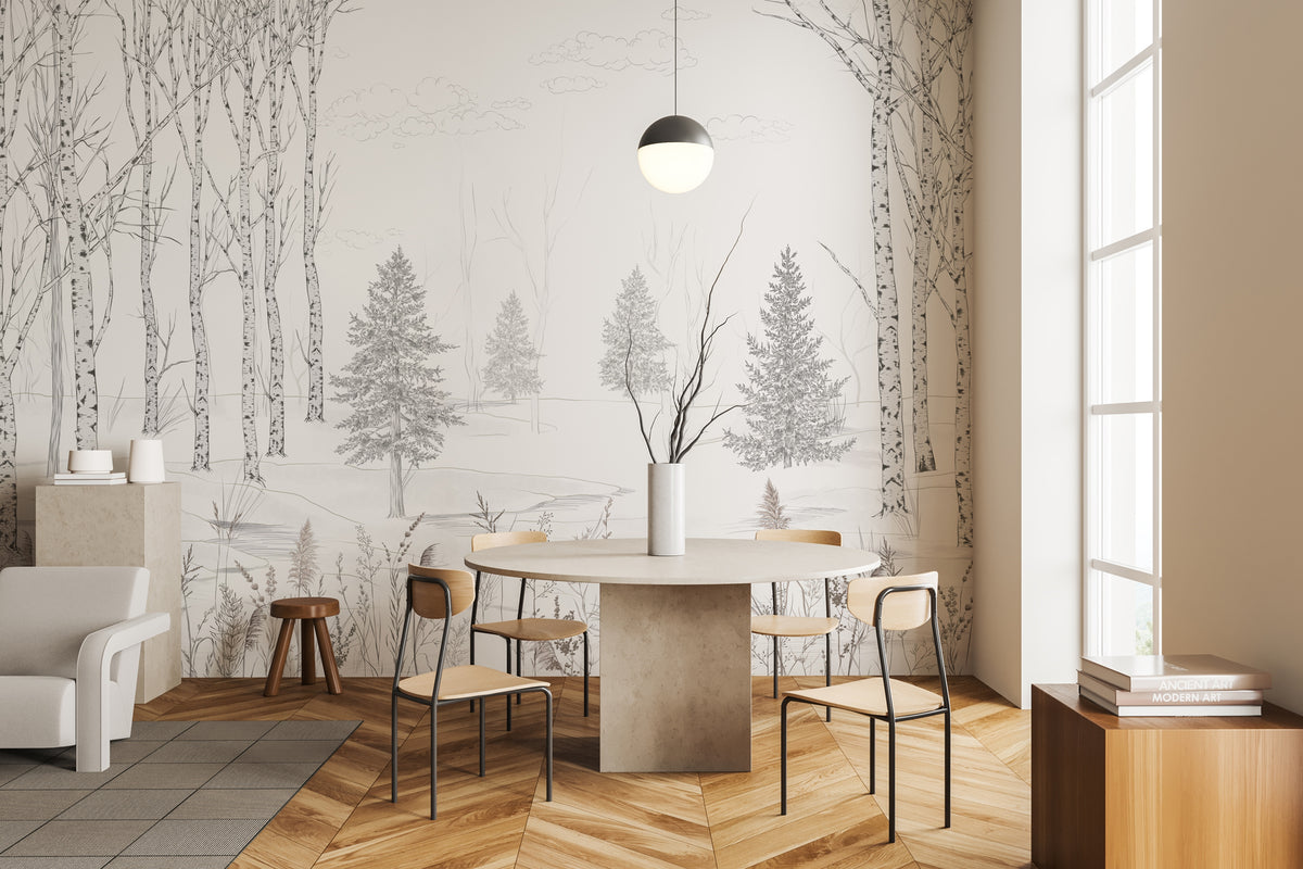 Papier peint forêt noir et blanc – Douceur des Bois