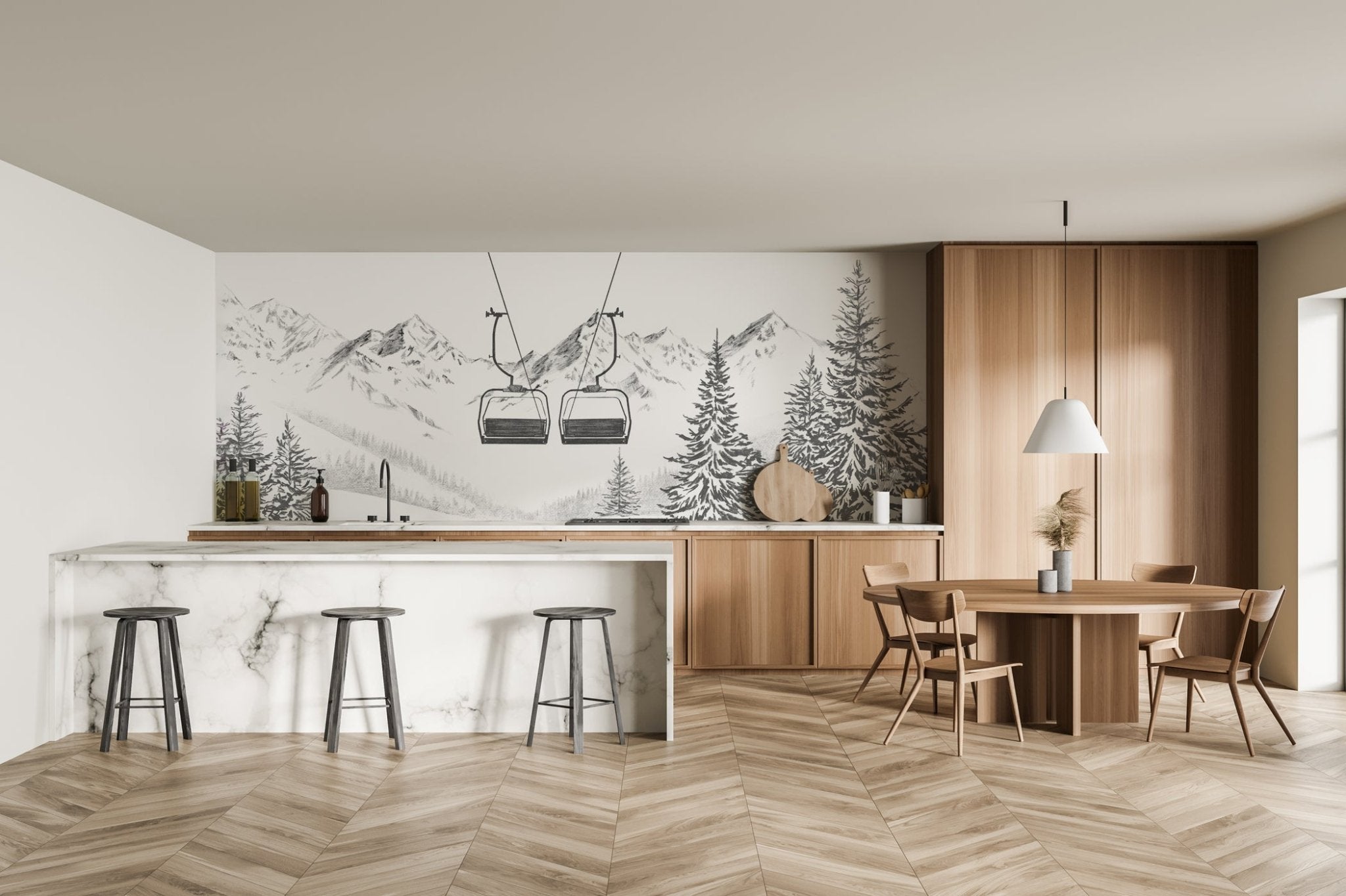 cuisine papier peint noir blanc credence
