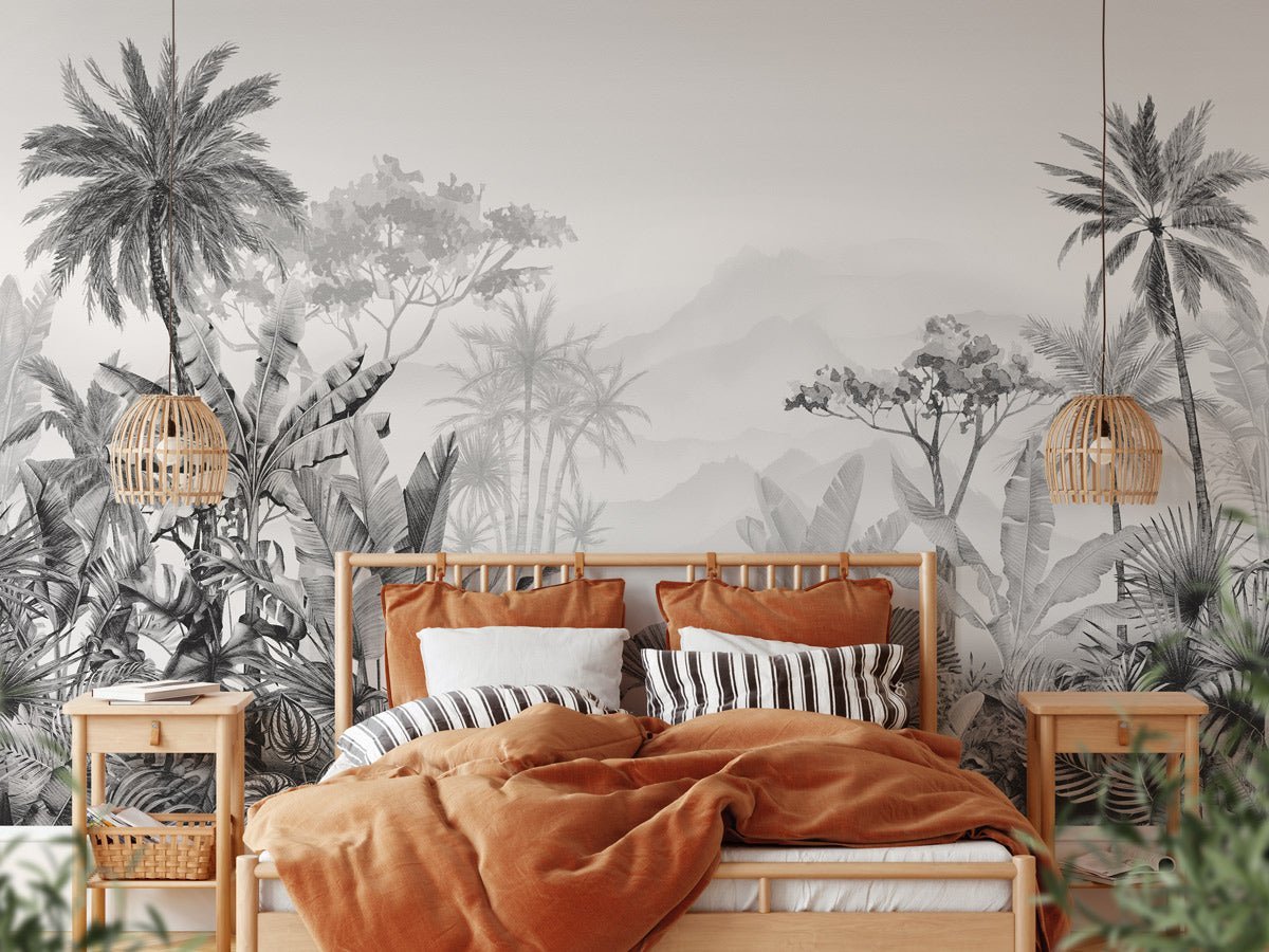 Papier peint tendance tropical noir et blanc, XXL, tendance