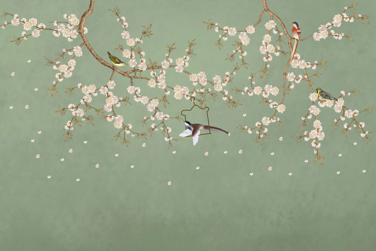 Papel pintado Zen sakura verde