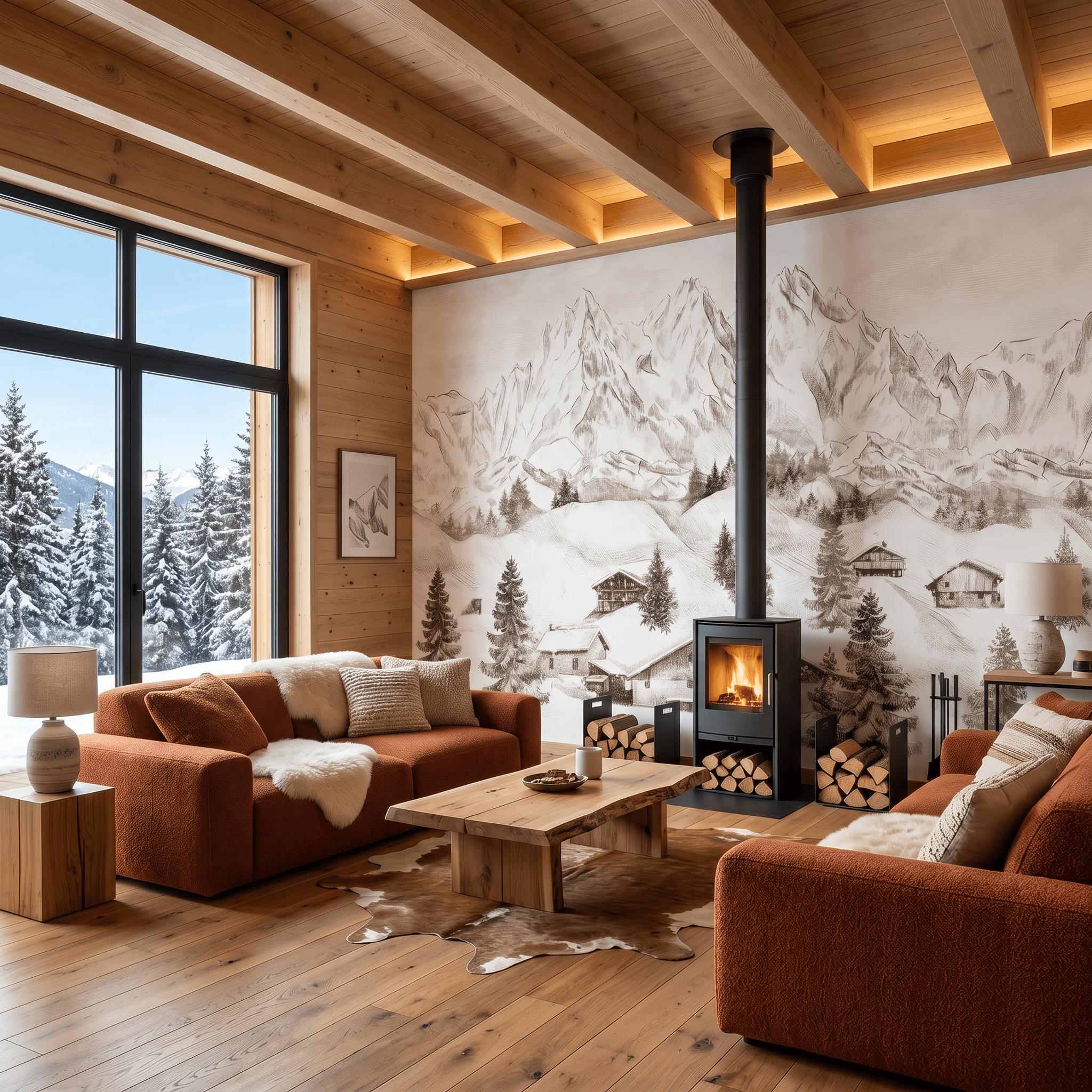 Papier peint panoramique - Chalet & montagne des Alpes - Muralconcept