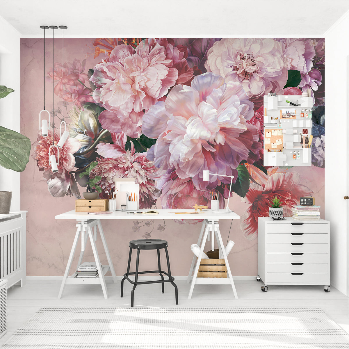 Pink peonies panoramic wallpaper