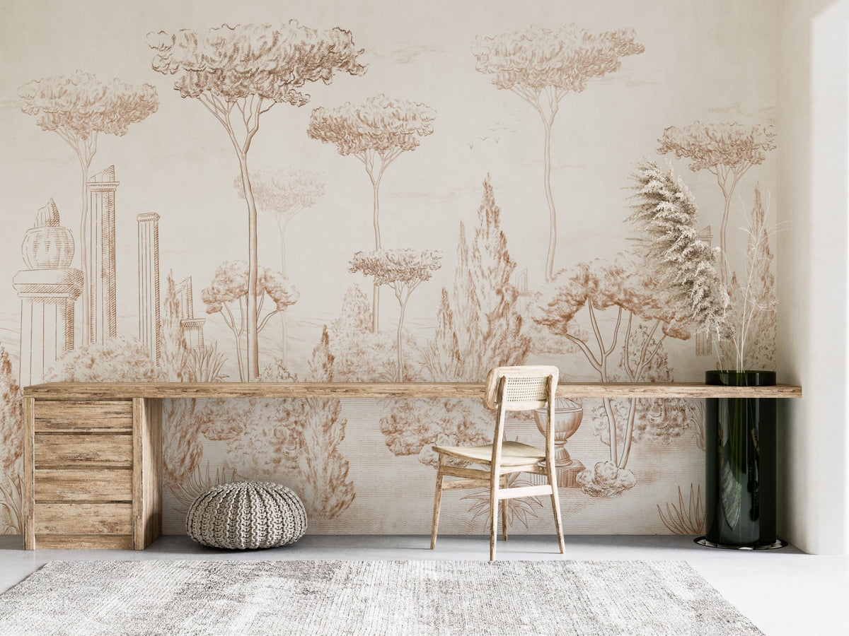 Sepia pinewood Roman-style wallpaper