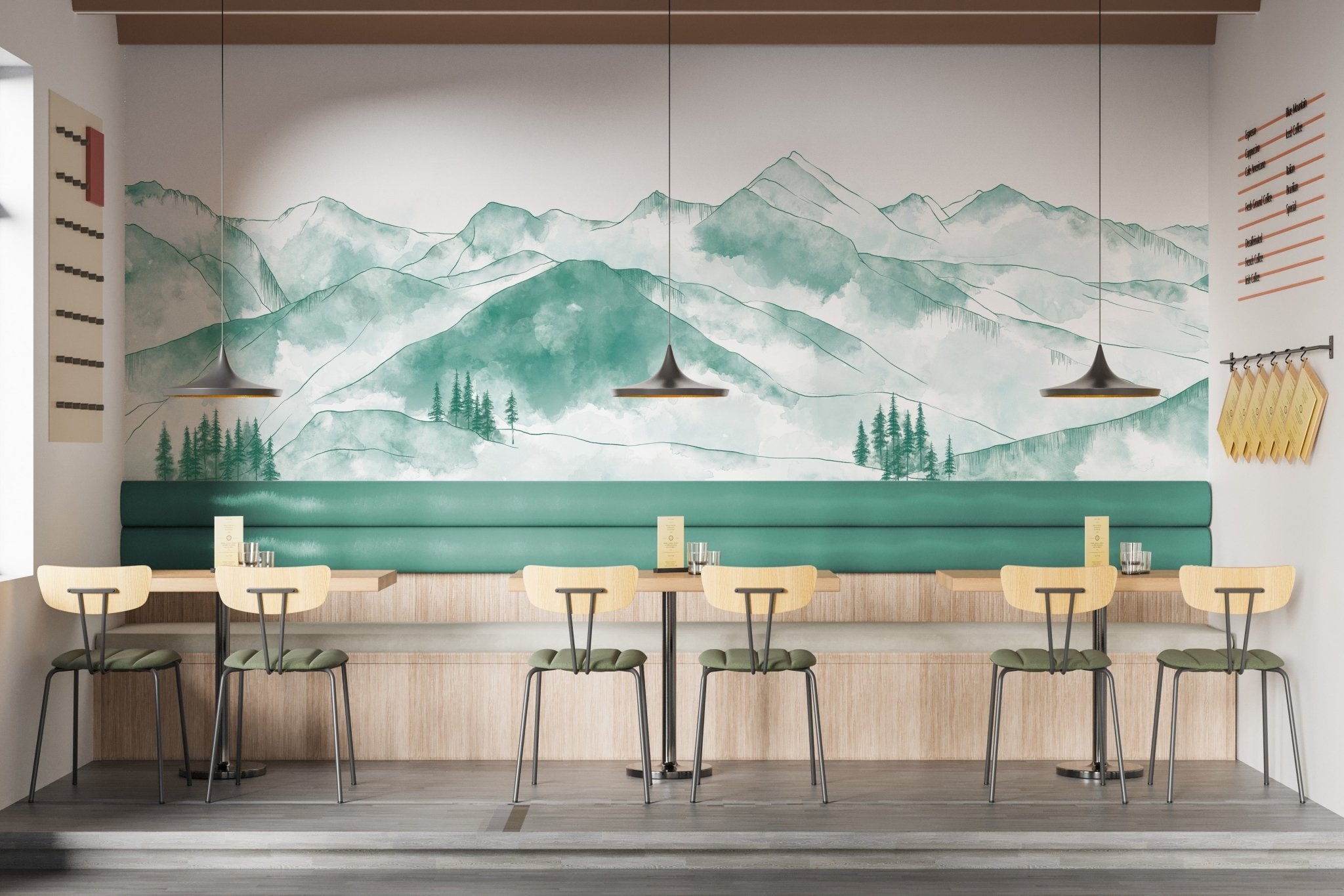 Papier peint montagne chaine des Aravis vert menthe, mural concept, tendance