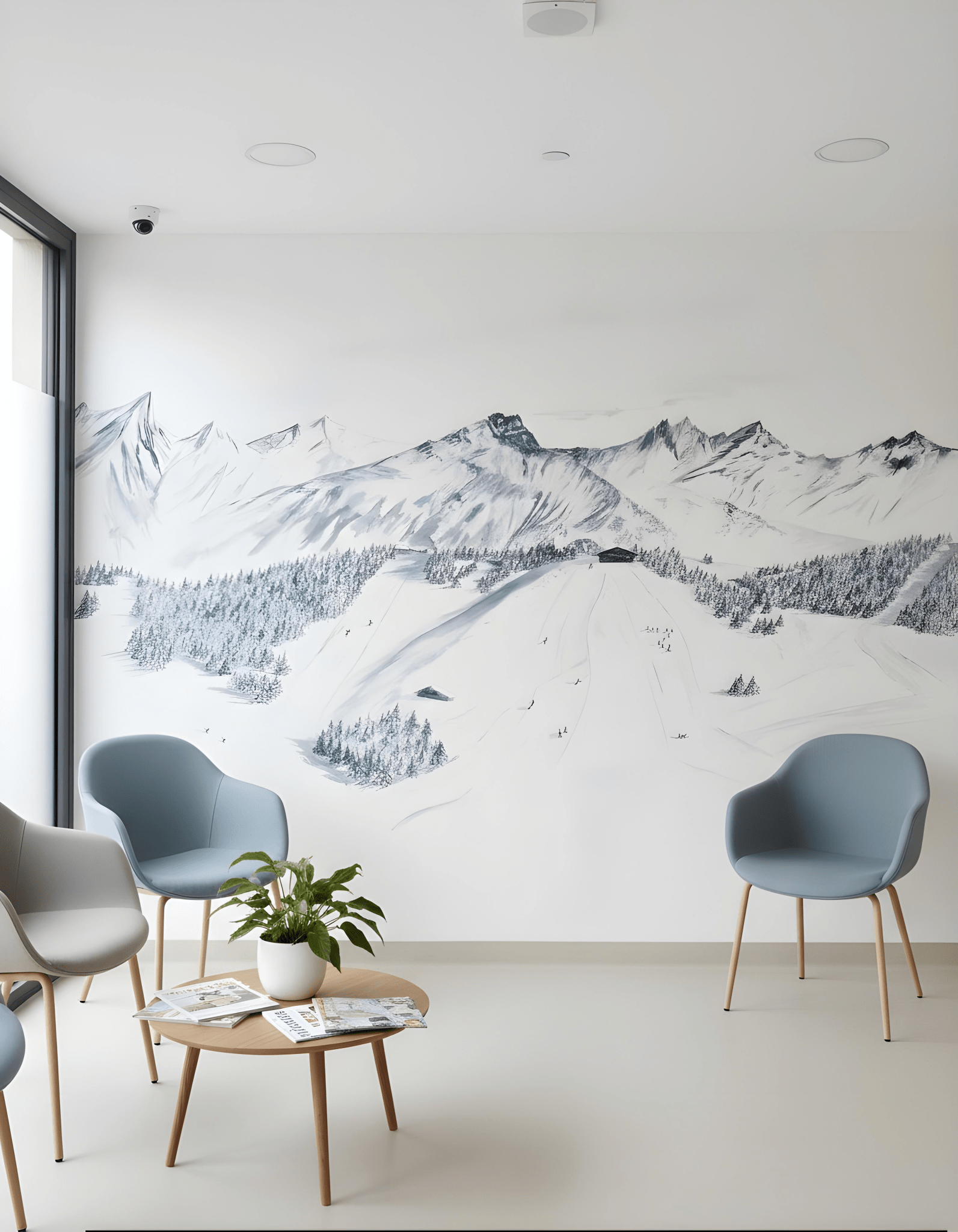 Papier peint montagne Megève – Fresque artistique peinte à la main - Muralconcept