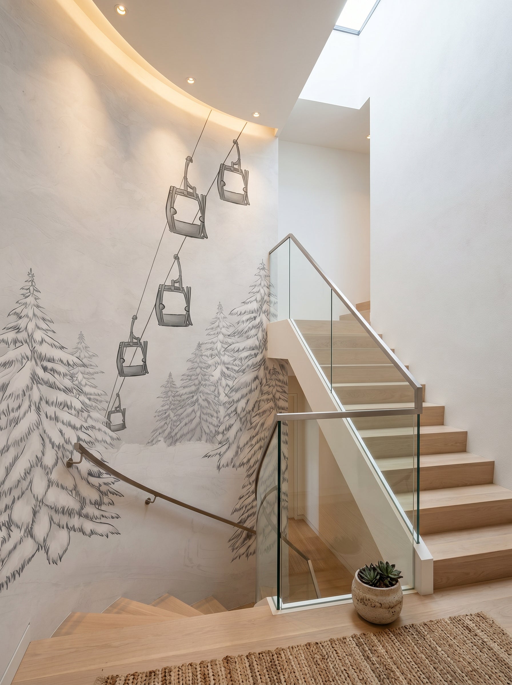 Papier peint  Escalier - Télécabines noir et blanc - Muralconcept