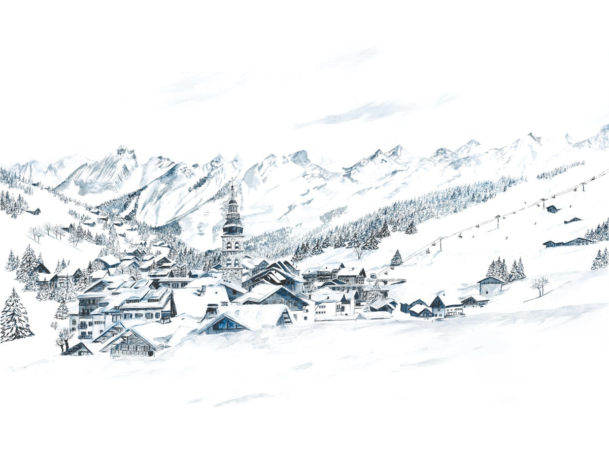 Papier peint panoramique La Clusaz en peinture