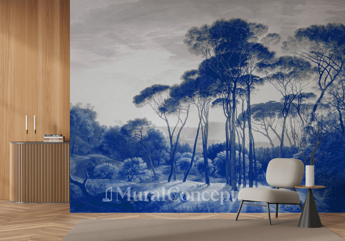 Italian historical landscape wallpaper blue