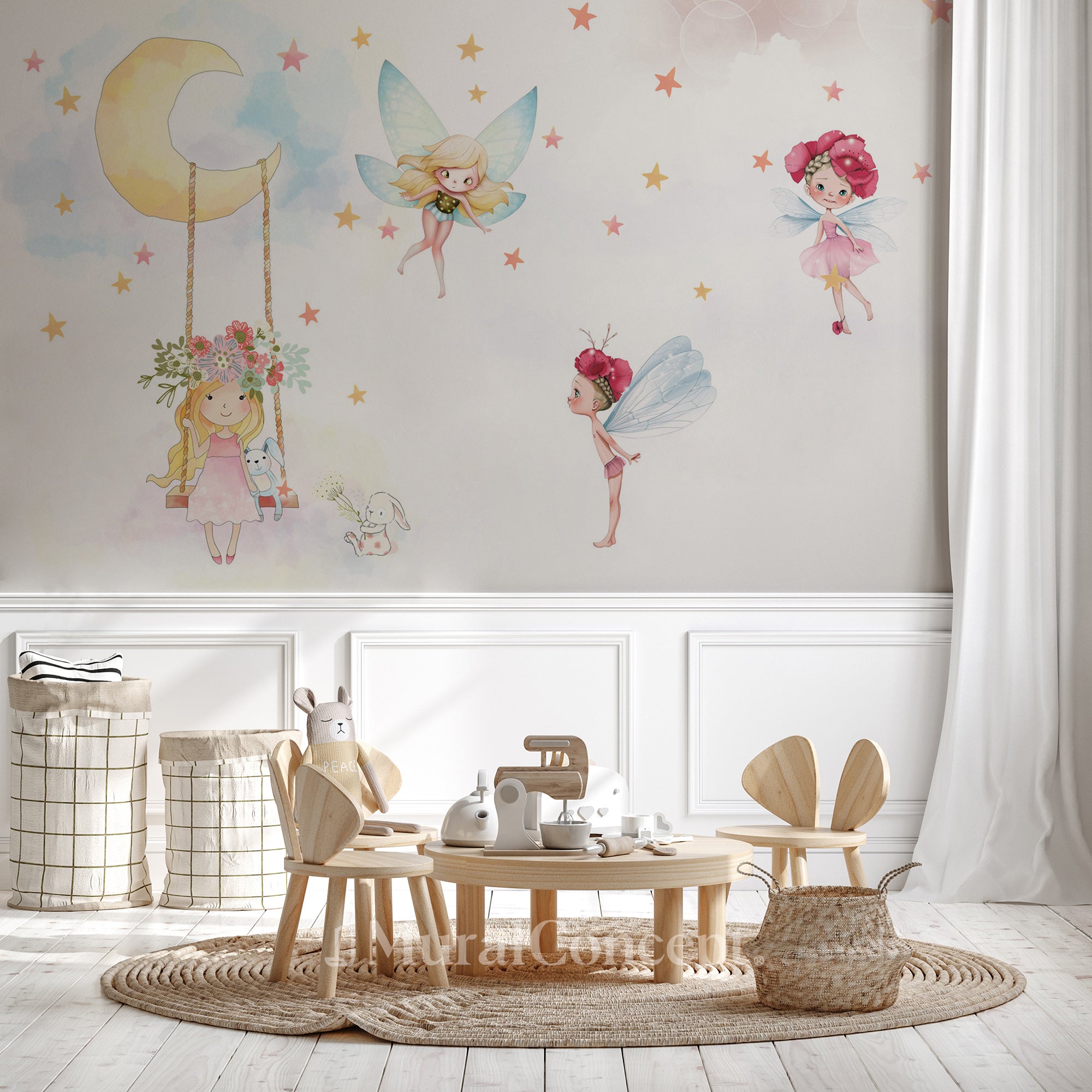 Papier peint fée colorée - décor mural français