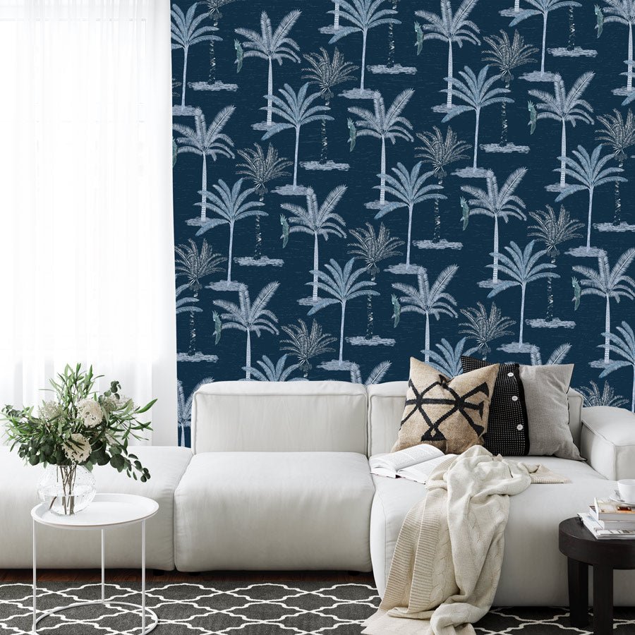 Papier peint palmier jungle bleu - papier peint sur mesure francais - muralconcept