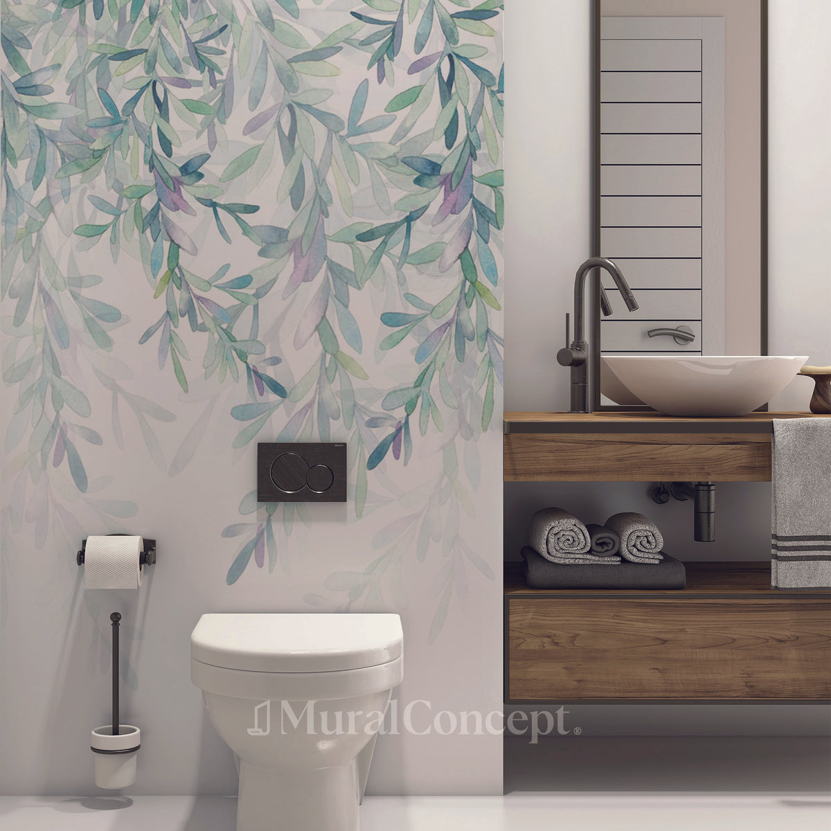 Papel pintado para WC de estilo vegetal y escandinavo