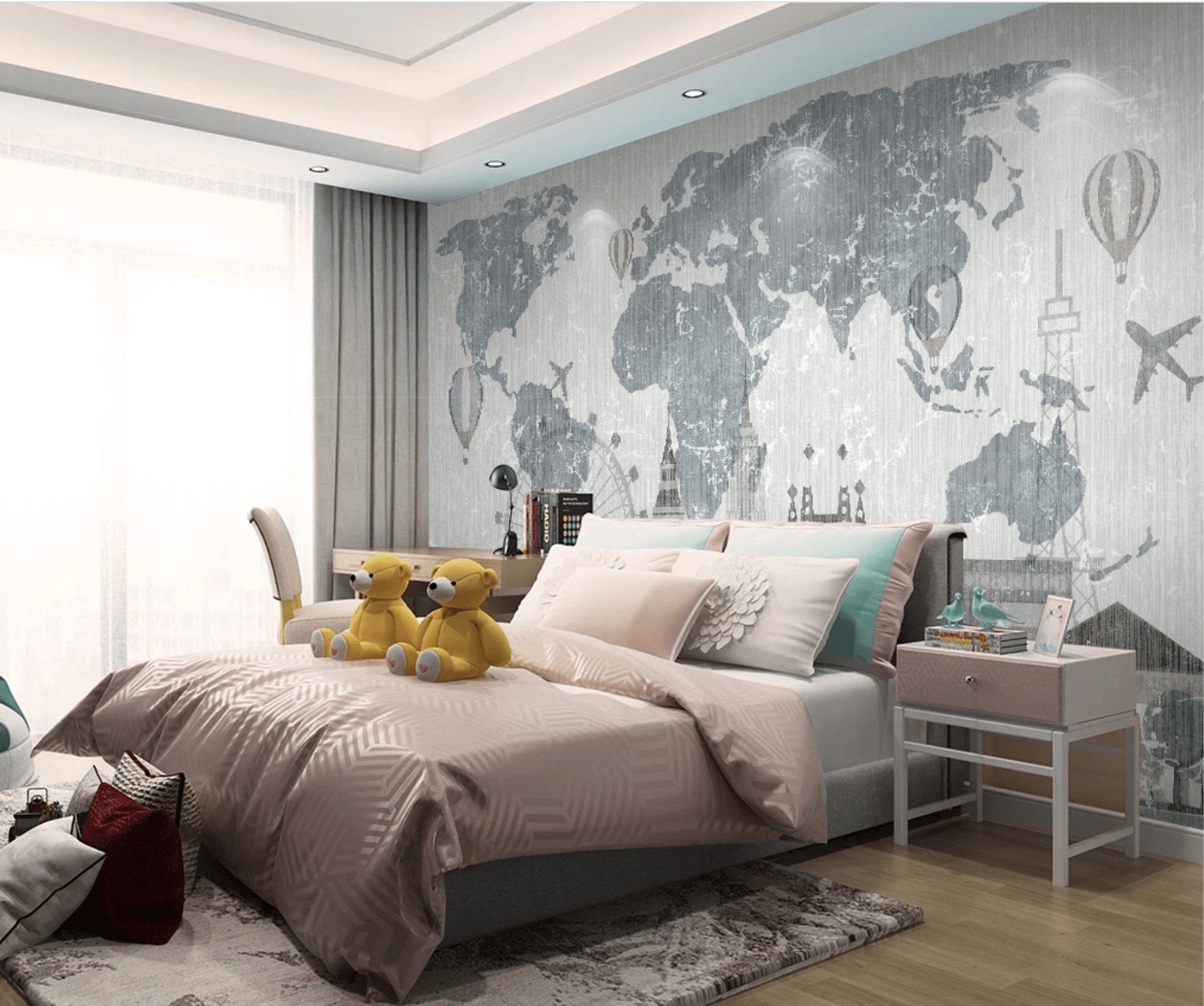 Papier peint Carte du monde Vintage & Monuments - papier peint sur mesure francais - muralconcept