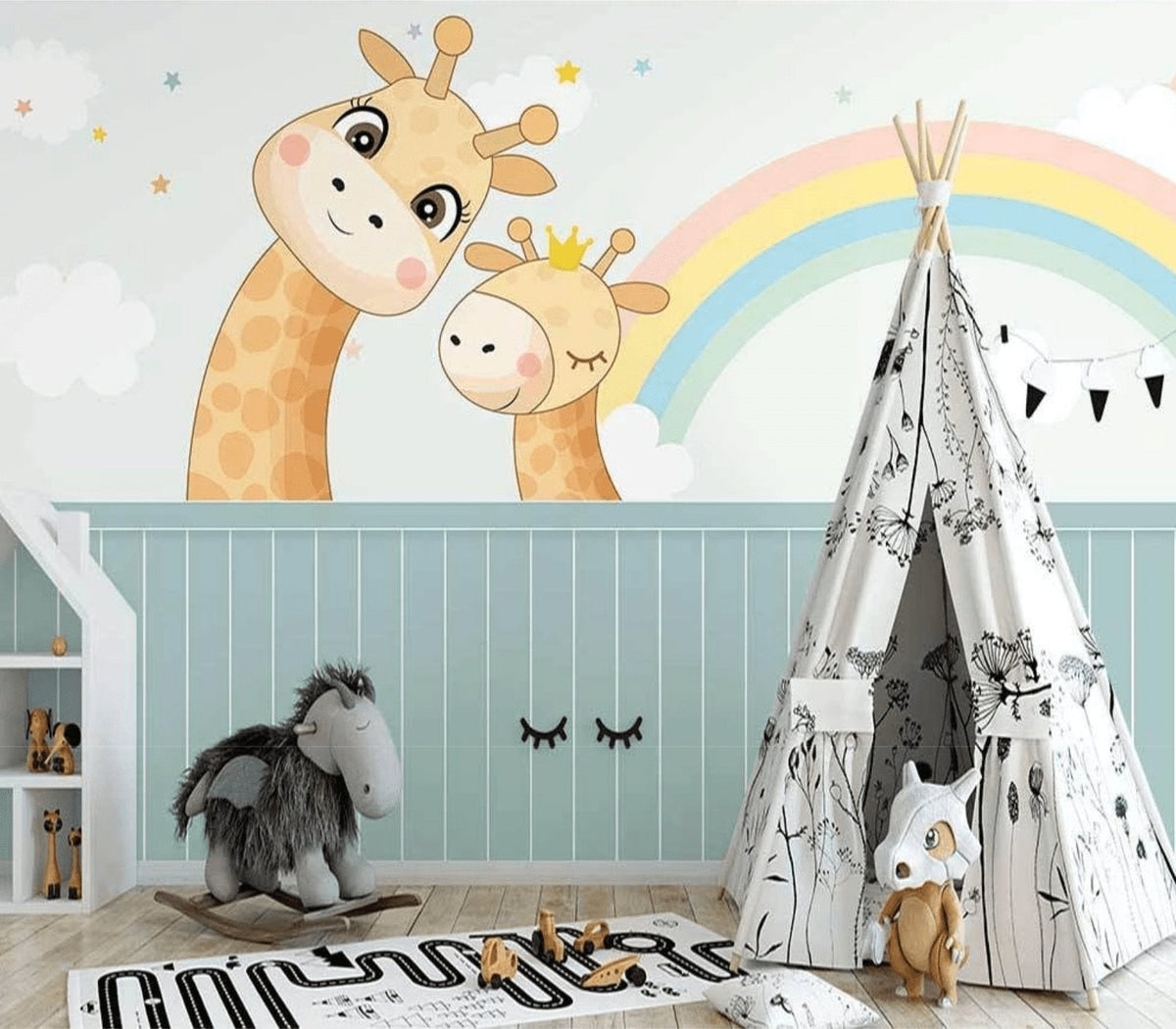 Scandinavian baby room wallpaper giraffe