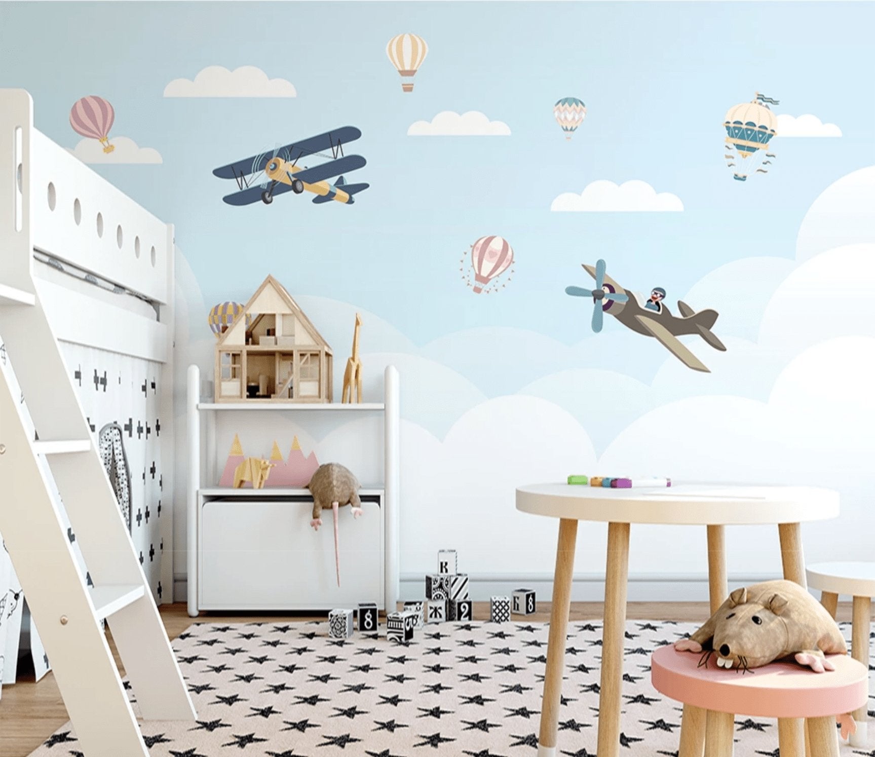 Papier peint Chambre enfant Avion Nuage - papier peint sur mesure francais - muralconcept