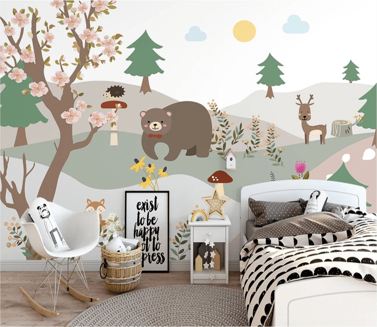 Forest bear children's bedroom wallpaper