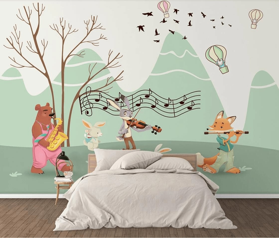 Papel pintado infantil Animales al son de la música