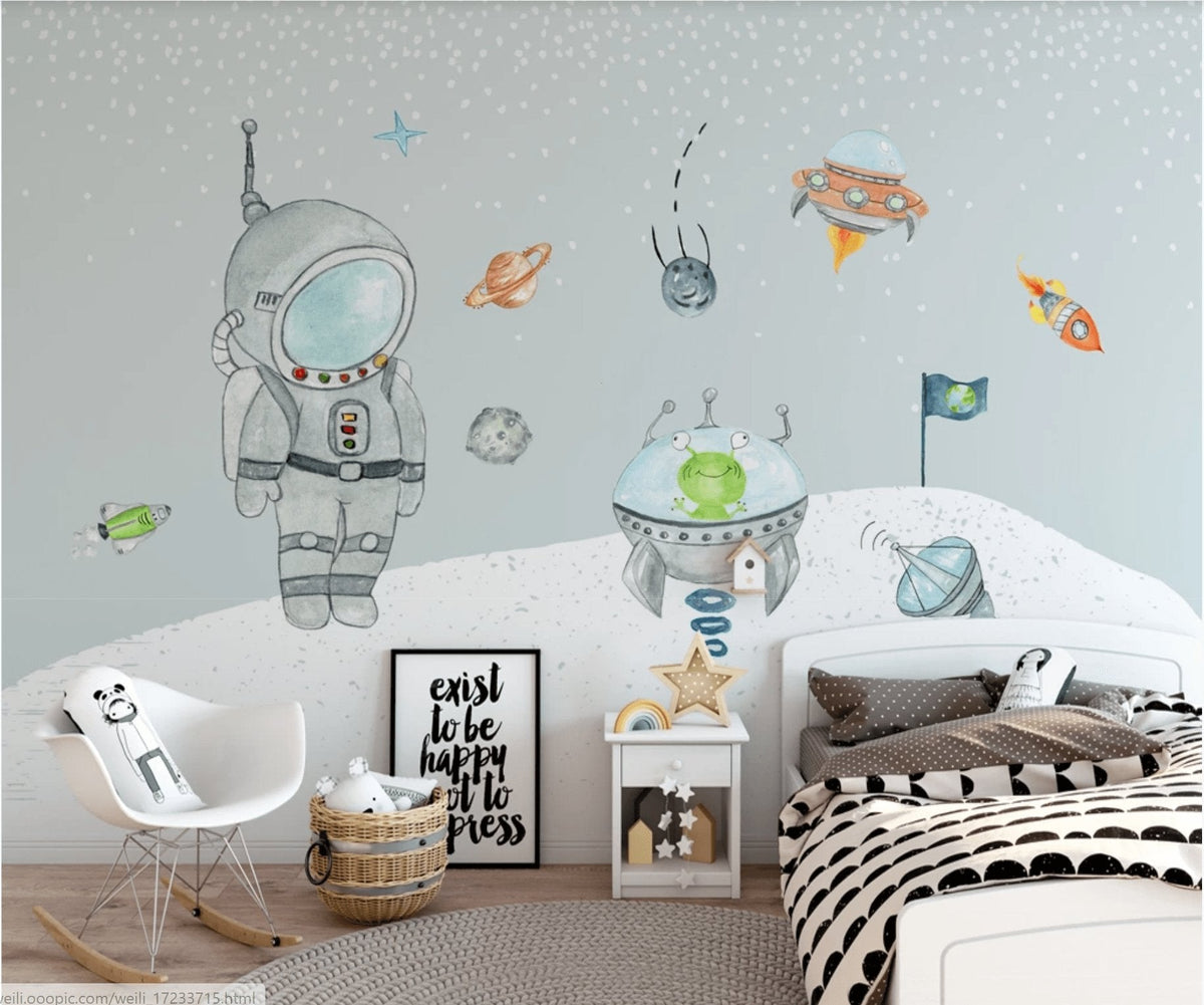 Children's wallpaper cosmonaut space rocket