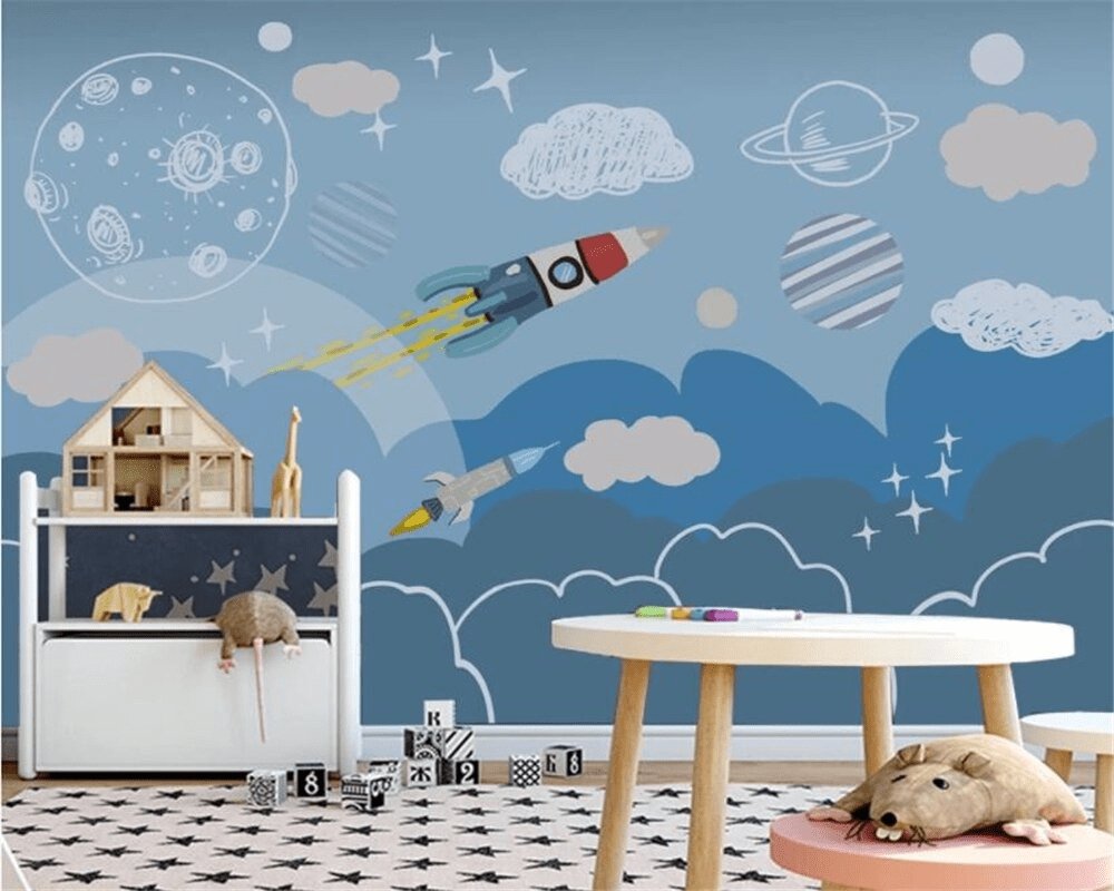 Children's wallpaper rocket space