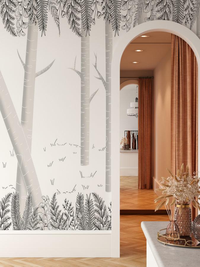 Papier peint forêt bouleau gris - papier peint sur mesure francais - muralconcept