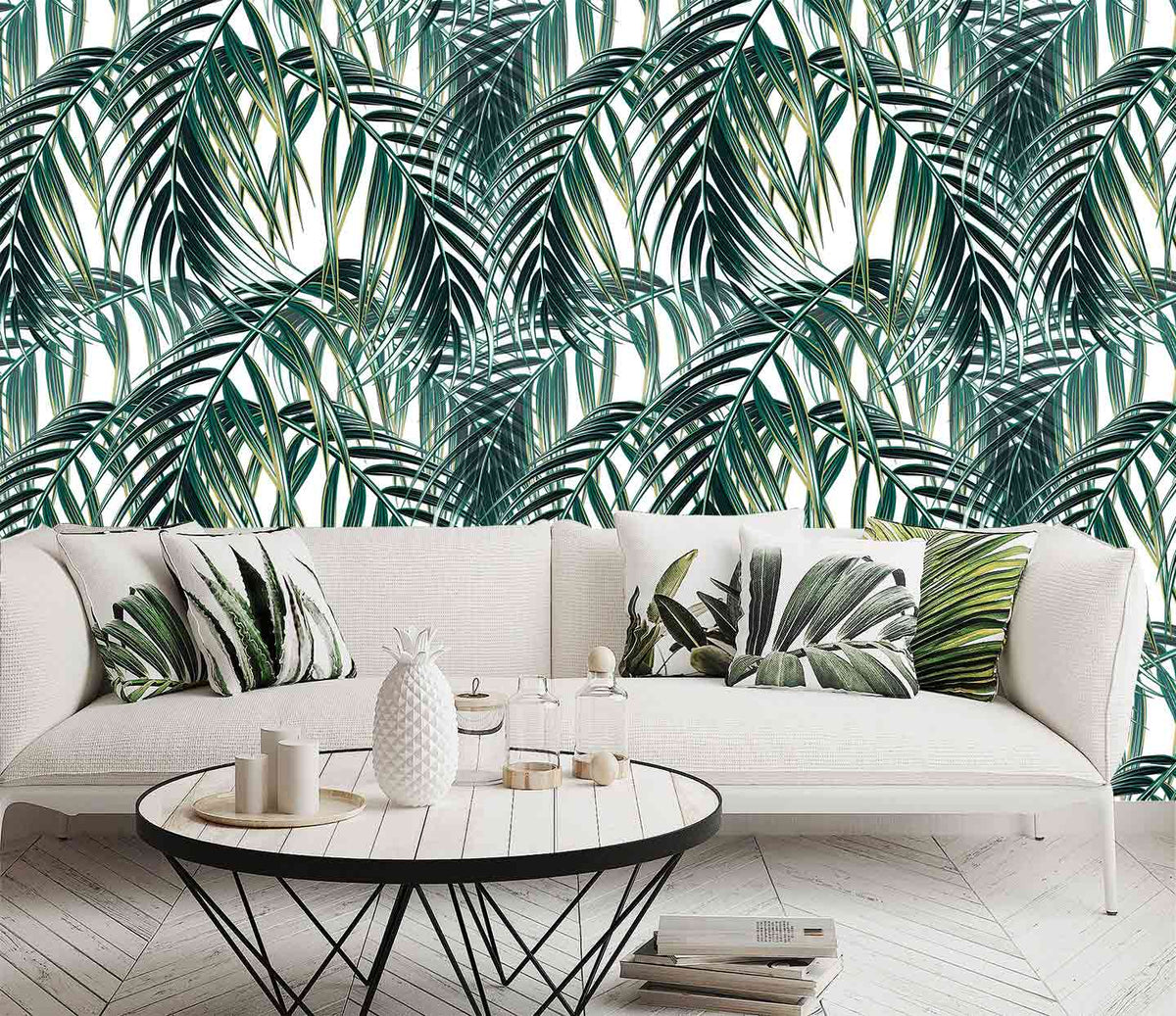 Nature palm leaf non-woven wallpaper