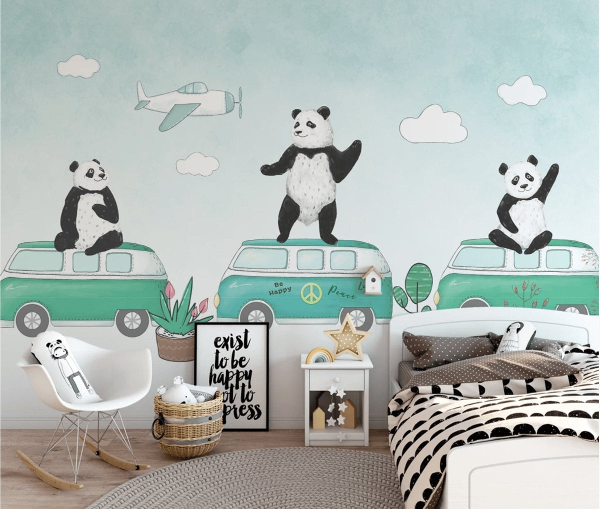 Divertente carta da parati panoramica per bambini a forma di panda