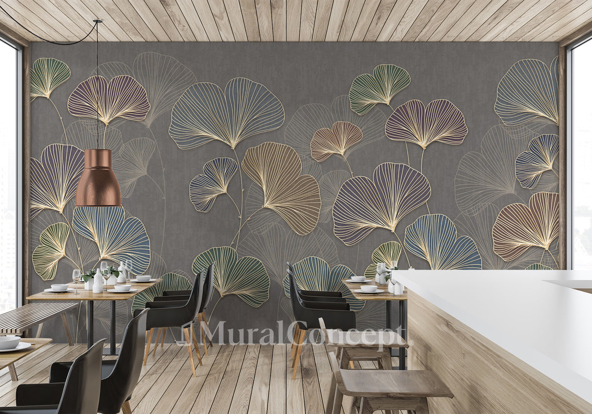 Trendy Asian Ginkgo Bistro Wallpaper