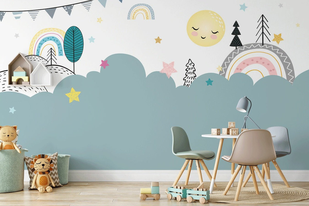 Papel pintado dormitorio bebé azul y noche suave