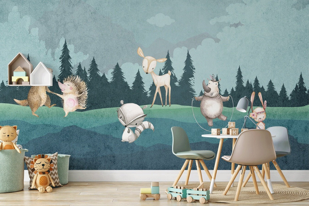 Papel pintado Dormitorio infantil Animales en el bosque