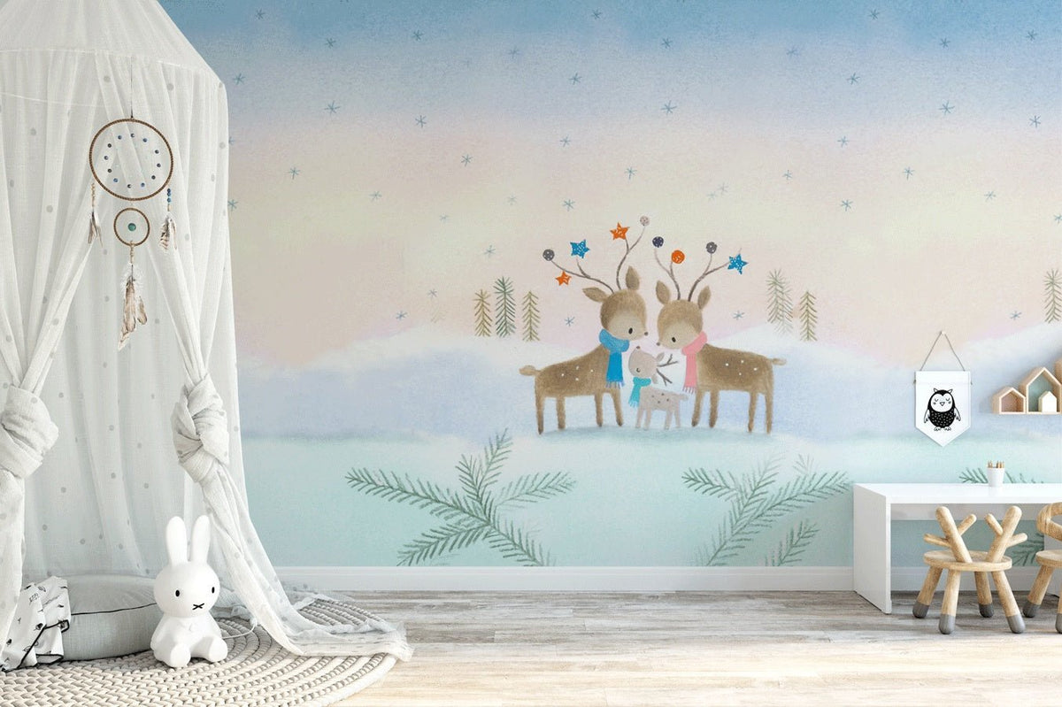 Fairy deer children's bedroom wallpaper