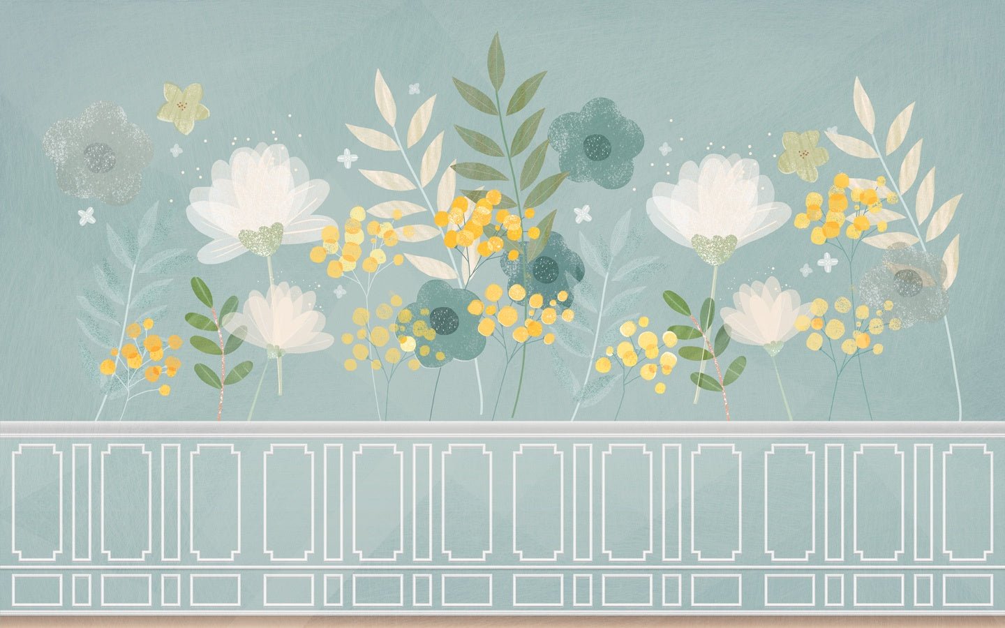 Papier peint cuisine vert d'eau et printanier floral - Muralconceptpapier_peint_sur_mesure