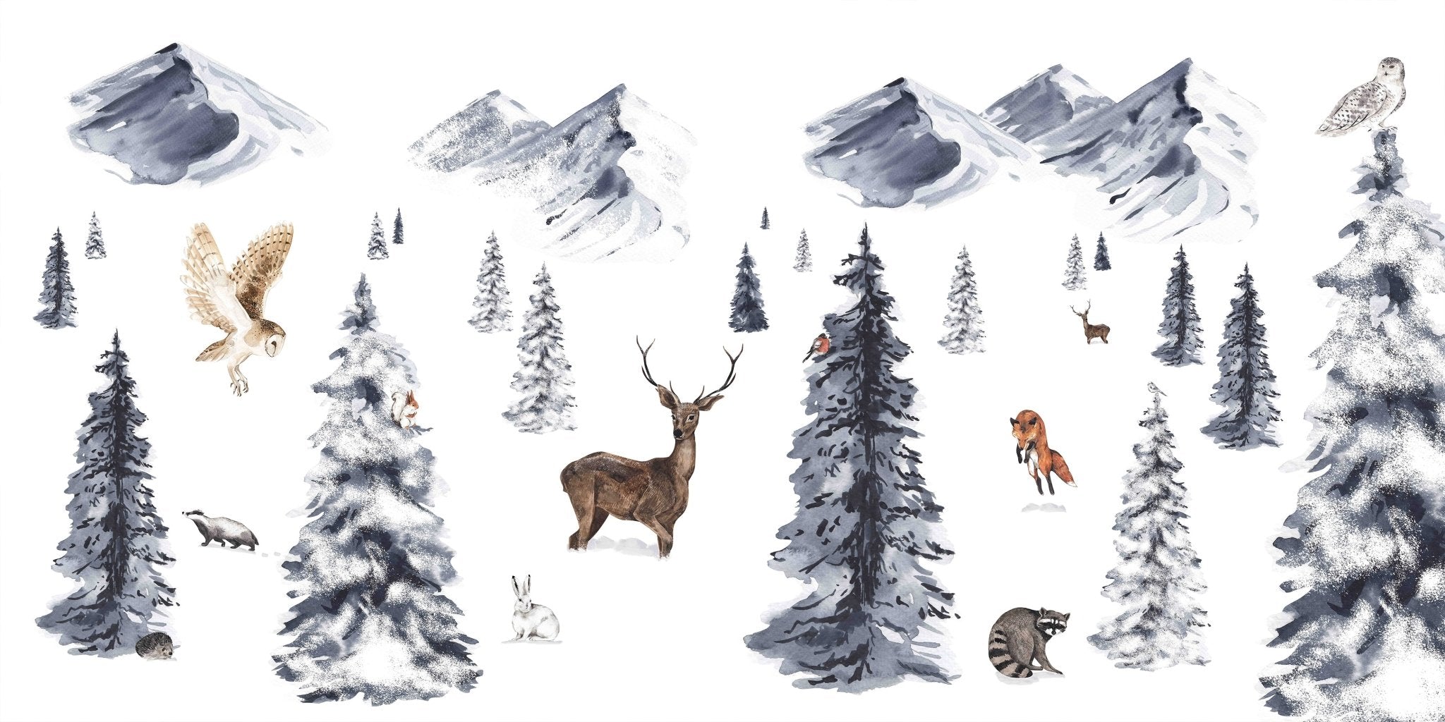 Papier peint enfant animaux dans la neige, mural concept, tendance