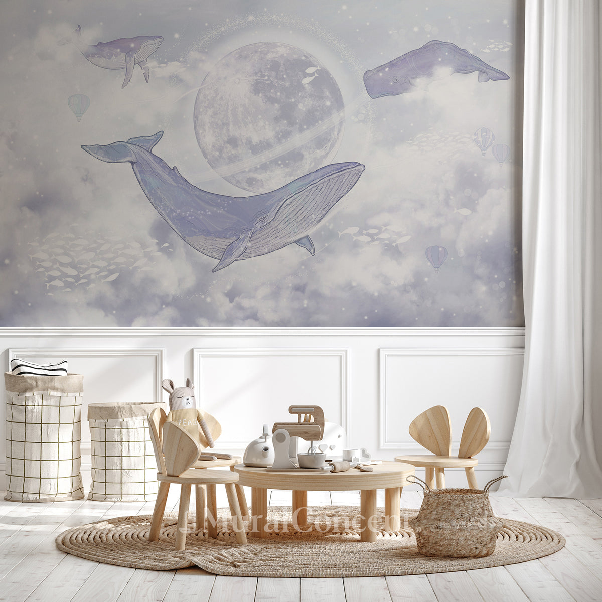 Children's celestial whales wallpaper