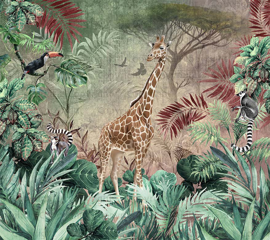 Papier peint girafe somptueuse, mural concept, tendance