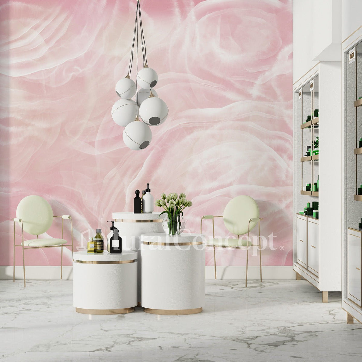 Pink marble beauty salon wallpaper