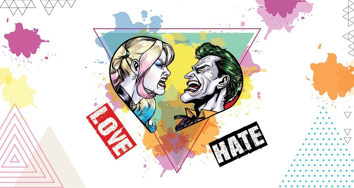 Papier peint panoramique joker BD love & hate - papier peint sur mesure francais - muralconcept